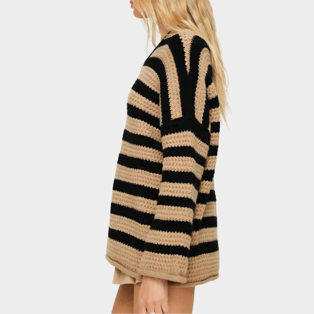 Women's Striped Oversized Sweater – Long Sleeve – O-Neck – Knit Jumper – Multiple Colours