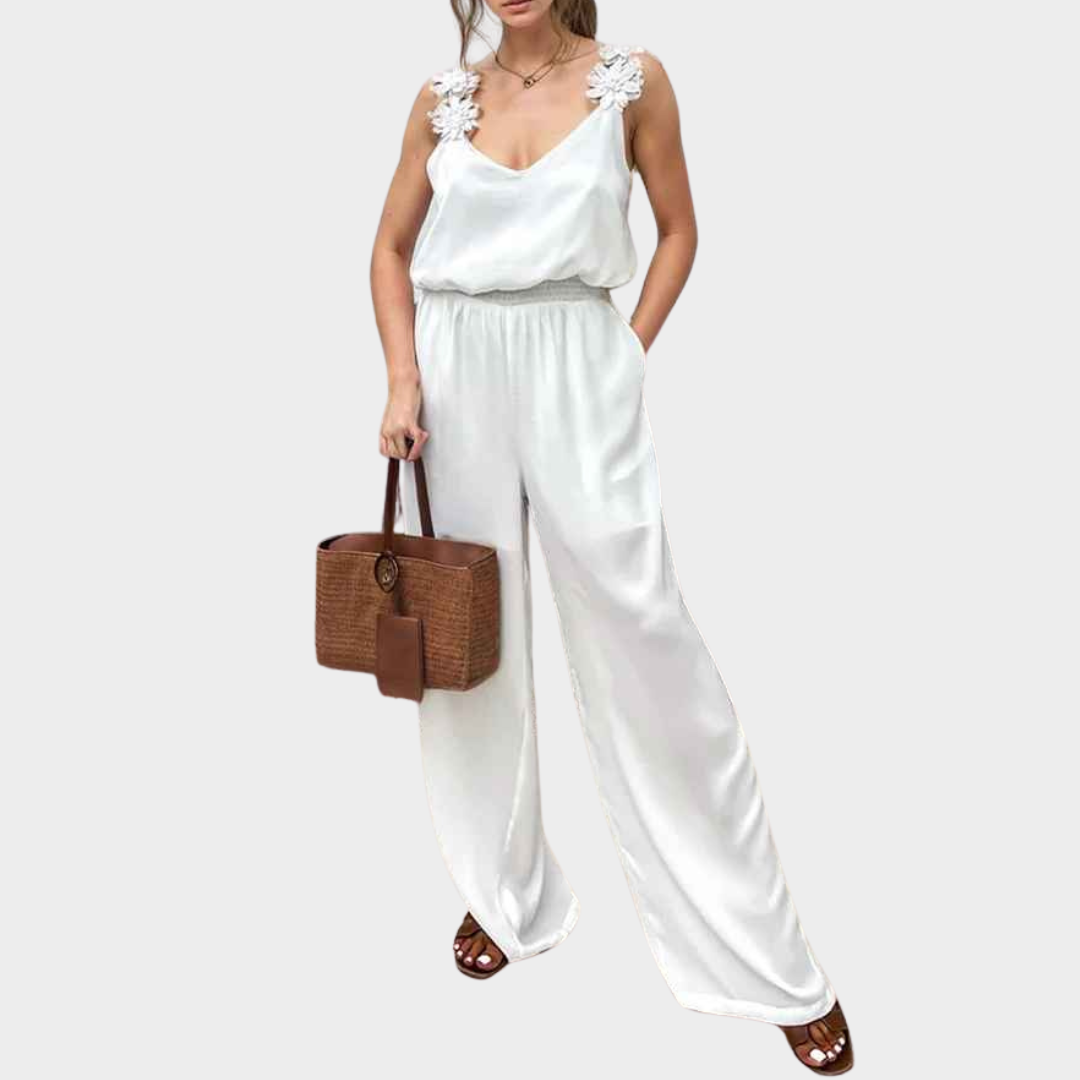 Women's Sleeveless Jumpsuit - Square Collar Backless Design - High Waist Loose Fit - Multiple Colours