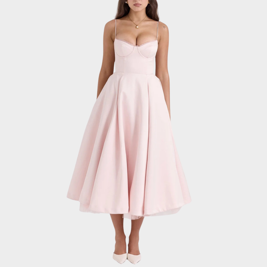 Women’s Puffy Dress – V Neck Sleeveless Design – Suspender Straps – Solid Colour – Elegant Contoured Fit – Multiple Colours