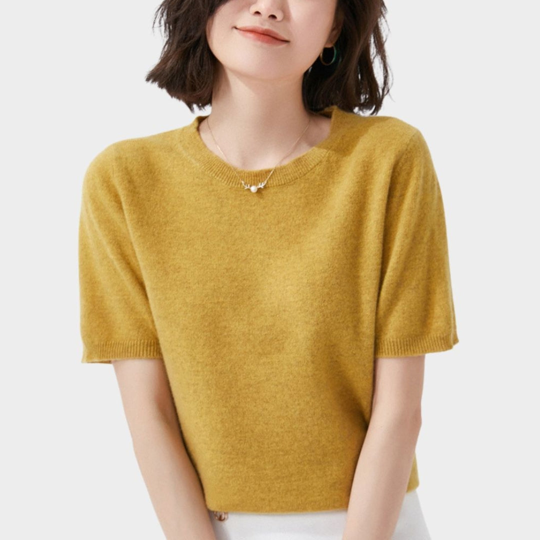 Women’s Short Sleeve Knitted T-shirt – O-neck Slim Wool Cotton Vest in 13 Colors