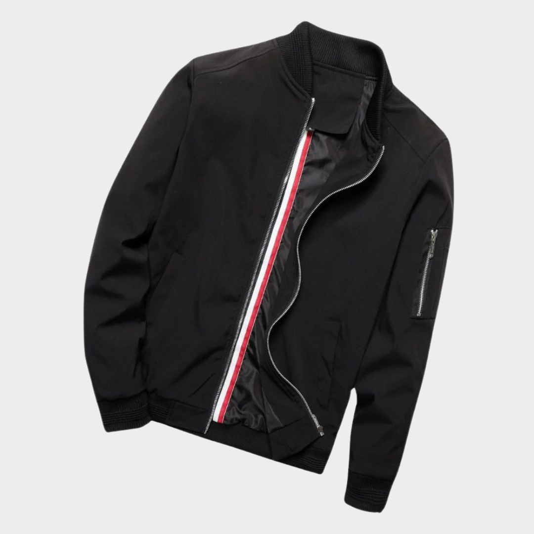 Men’s Stand Collar Bomber Jacket – Solid Colour Zip-Up Windbreaker Coat – Lightweight Streetwear Fit – Multiple Colours