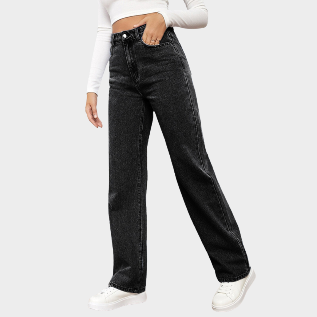 Women's High-Waist Straight-Leg Jeans - Ankle Length - Denim Trousers - Multiple Colours
