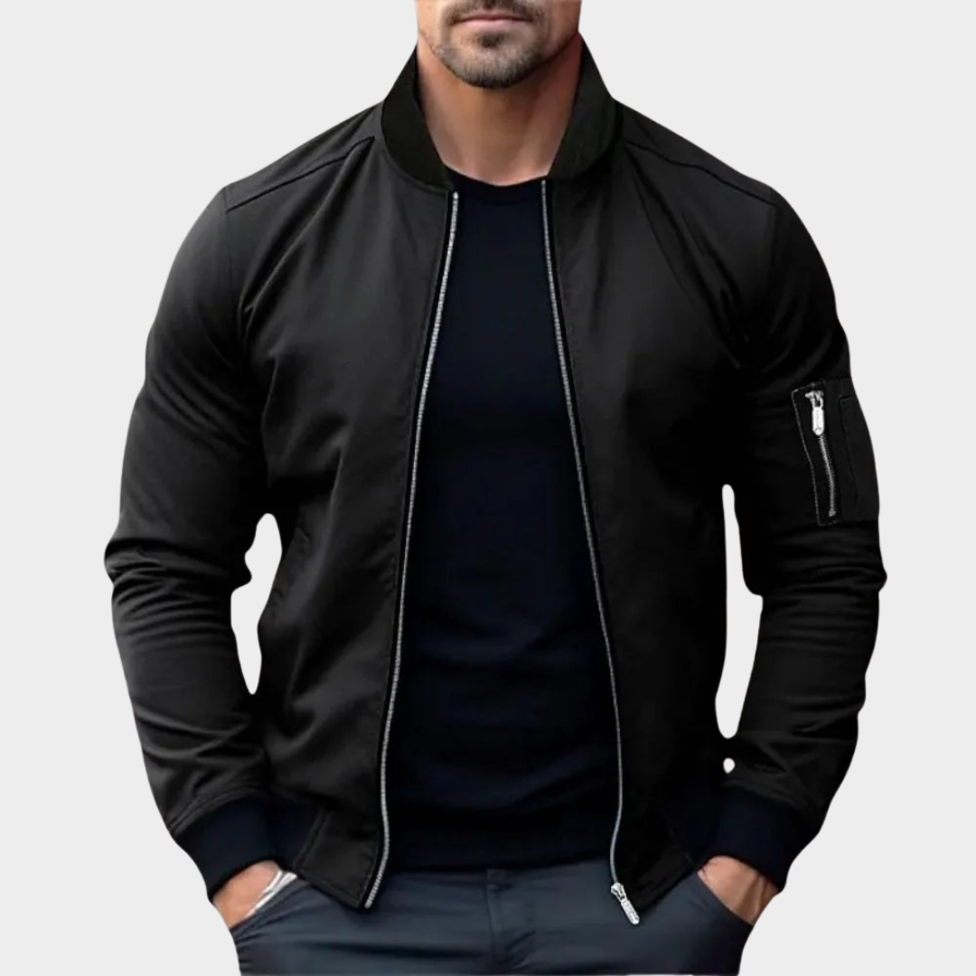 Men's Solid Bomber Jacket – Zipper Front Windbreaker – Casual Lightweight Coat – Multiple Colours