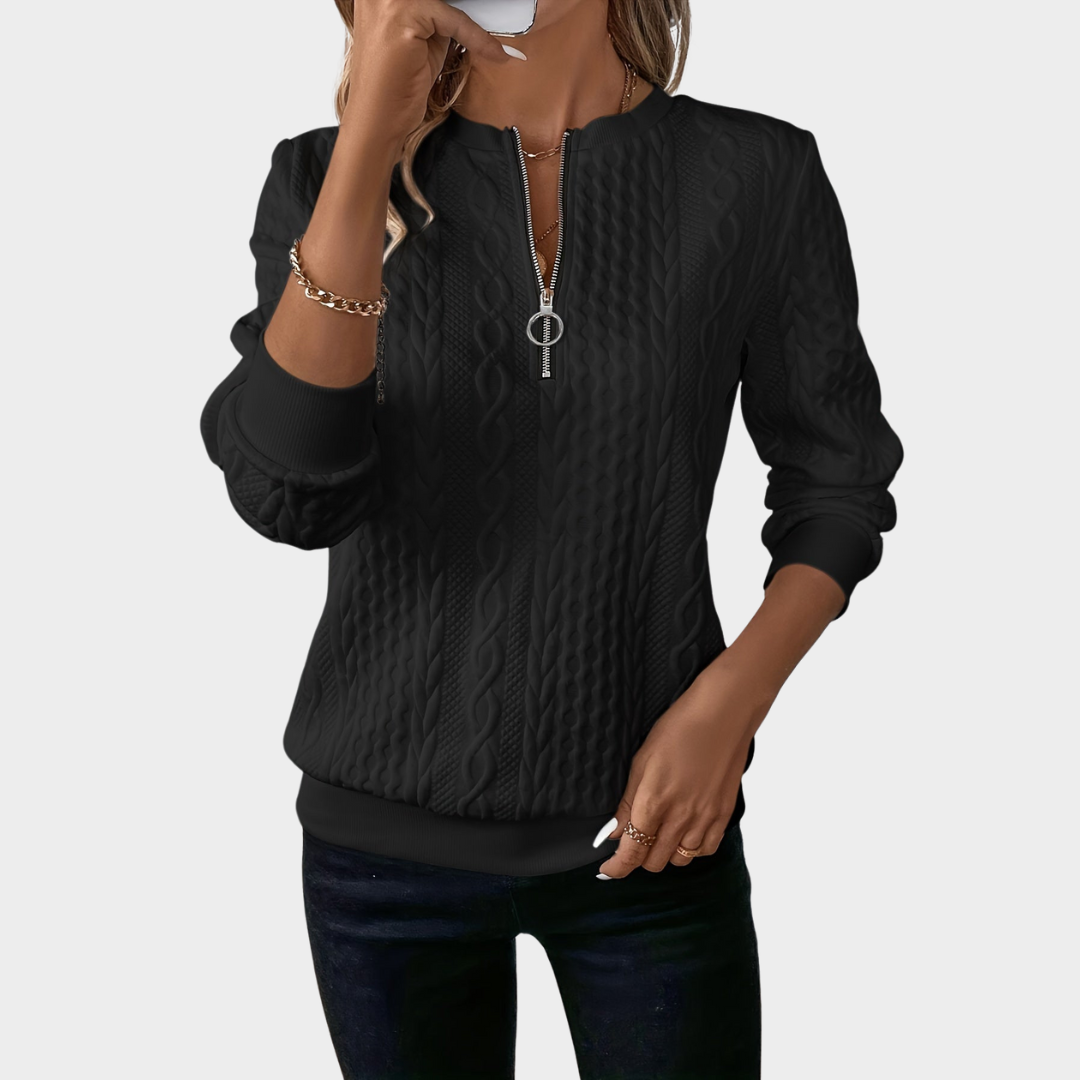 Women's Textured Zip Sweatshirt – Long Sleeve – Casual Loose Fit – Multiple Colours