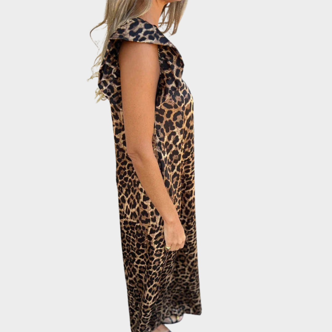 Women's Jumpsuit – V-Neck – Short Sleeve – Ruffle Detail – Leopard Print – Multiple Colours