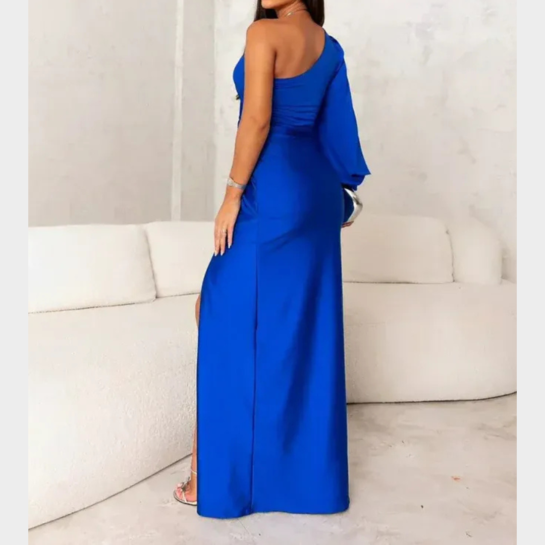 Women’s Evening Dress – One Shoulder Maxi with Open Sleeve and Relaxed Fit – Silky Fabric – Multiple Colours