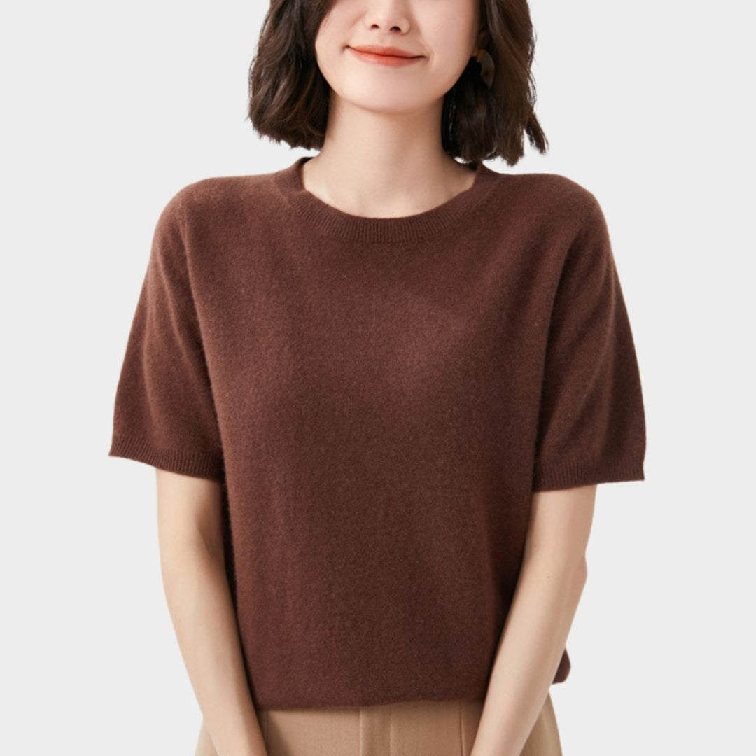 Women’s Short Sleeve Knitted T-shirt – O-neck Slim Wool Cotton Vest in 13 Colors