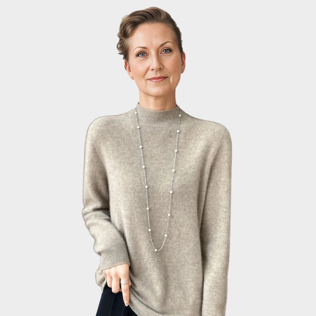 Women’s Fall Winter Merino Wool Sweater – Mock Collar Pullover, Multiple Colors