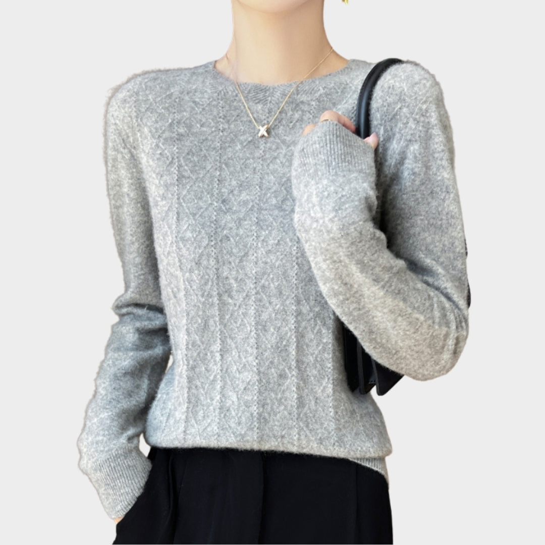 Women’s Merino Wool Hollow Out Sweater - O-neck Pullover, Long Sleeve, Cashmere Blend, Pumpkin, Lake Blue, and More