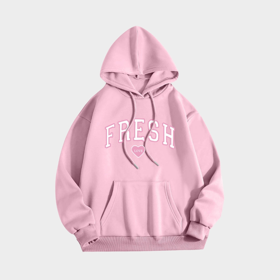 Printed Crew Neck Hoodie - Women’s Long Sleeve Hooded Sweatshirt in Multiple Colors (Black, Beige, Navy, and More)