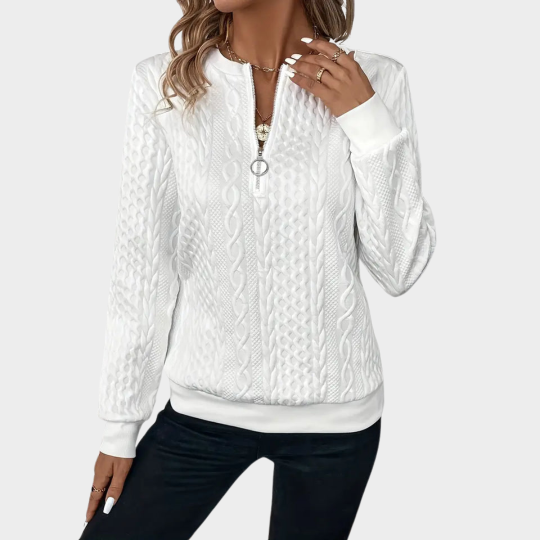 Women's Textured Zip Sweatshirt – Long Sleeve – Casual Loose Fit – Multiple Colours