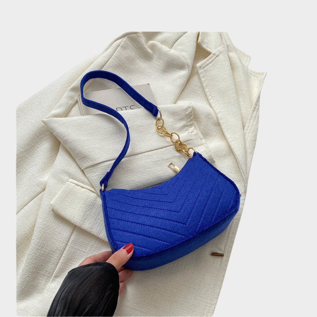 Women’s Felt Mini Shoulder Bag - Casual Lightweight Handbag with Chain in Solid Colors