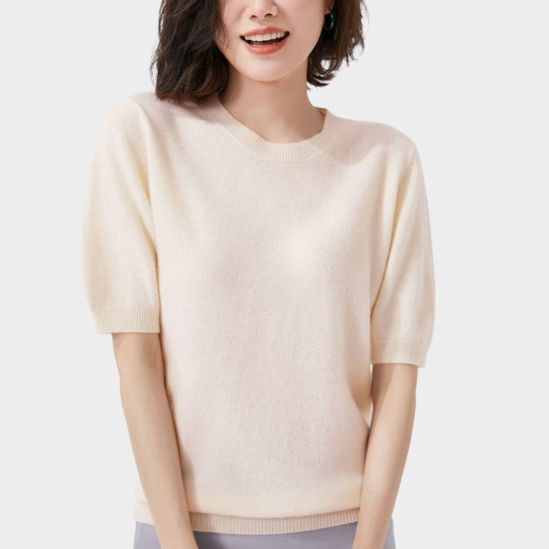 Women’s Short Sleeve Knitted T-shirt – O-neck Slim Wool Cotton Vest in 13 Colors
