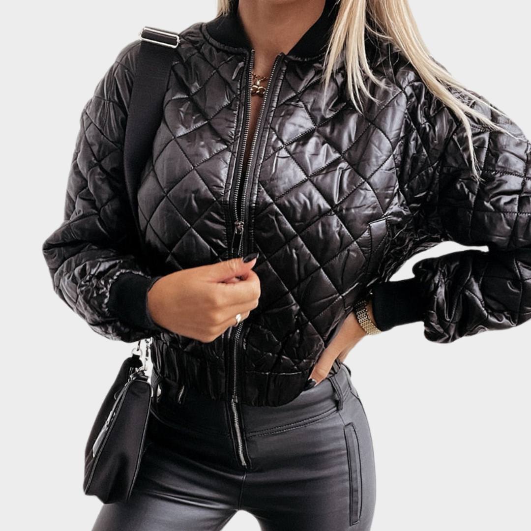 Women's Quilted Puffer Jacket – Short MA1 Style – Sequin Angel Wings – Warm & Stylish – Multiple Colours