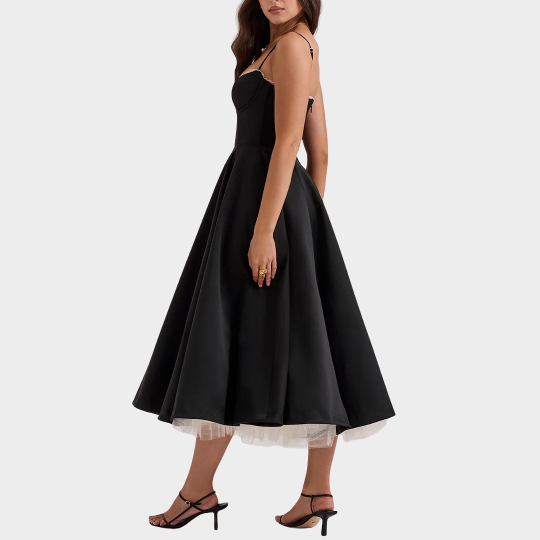 Women’s Puffy Dress – V Neck Sleeveless Design – Suspender Straps – Solid Colour – Elegant Contoured Fit – Multiple Colours