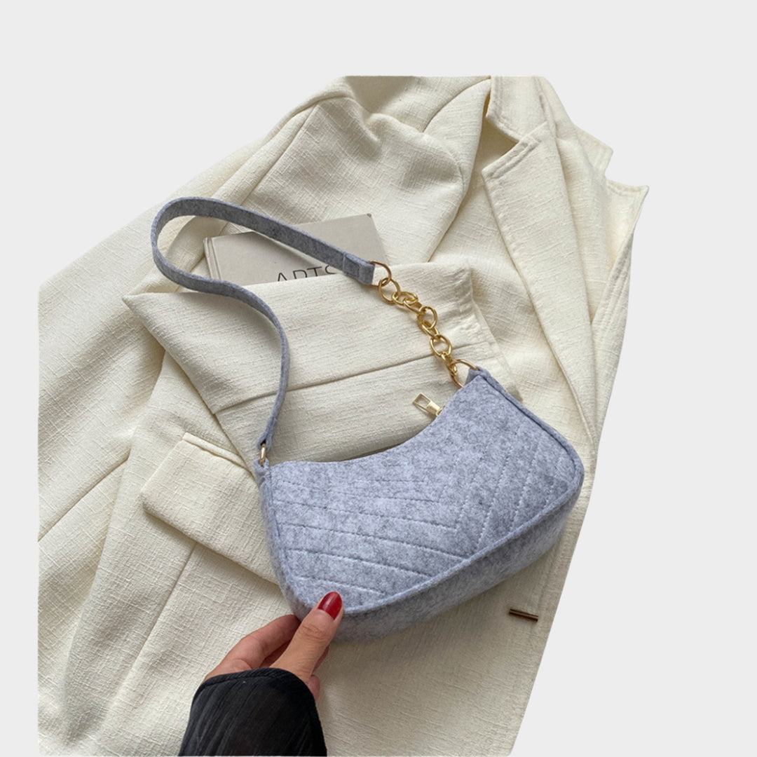 Women’s Felt Mini Shoulder Bag - Casual Lightweight Handbag with Chain in Solid Colors