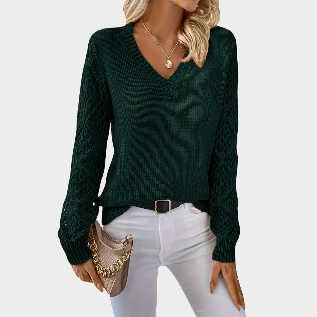 Women’s V-Neck Knitted Sweater - Solid Colors, Casual Fit, Autumn Fashion, Multiple Colors