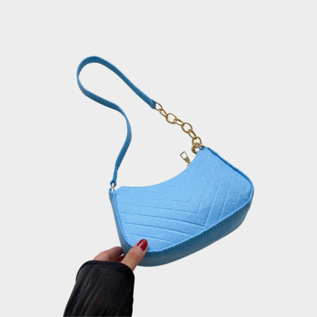 Women’s Felt Mini Shoulder Bag - Casual Lightweight Handbag with Chain in Solid Colors