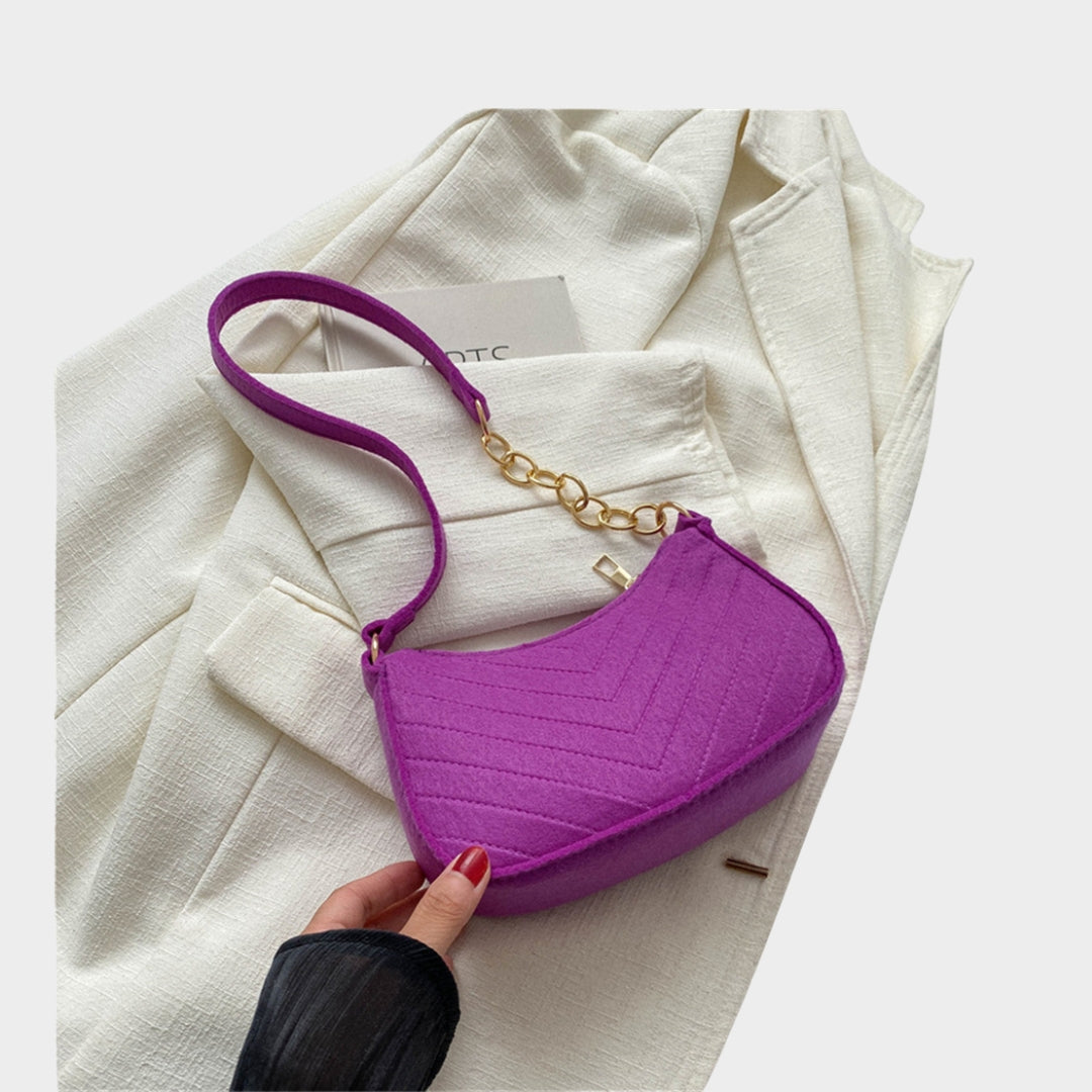 Women’s Felt Mini Shoulder Bag - Casual Lightweight Handbag with Chain in Solid Colors