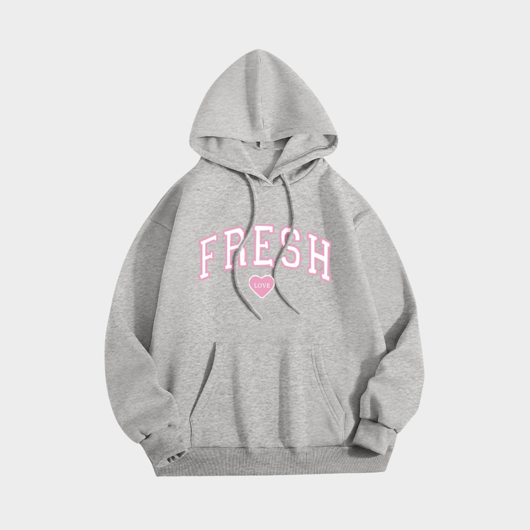 Printed Crew Neck Hoodie - Women’s Long Sleeve Hooded Sweatshirt in Multiple Colors (Black, Beige, Navy, and More)