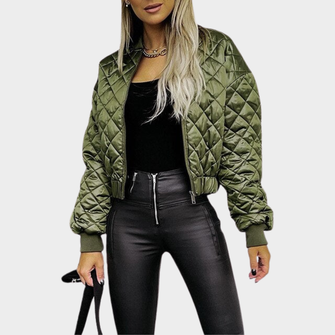 Women's Quilted Puffer Jacket – Short MA1 Style – Sequin Angel Wings – Warm & Stylish – Multiple Colours