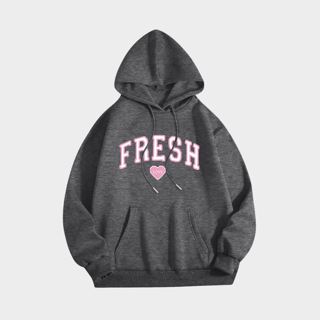 Printed Crew Neck Hoodie - Women’s Long Sleeve Hooded Sweatshirt in Multiple Colors (Black, Beige, Navy, and More)