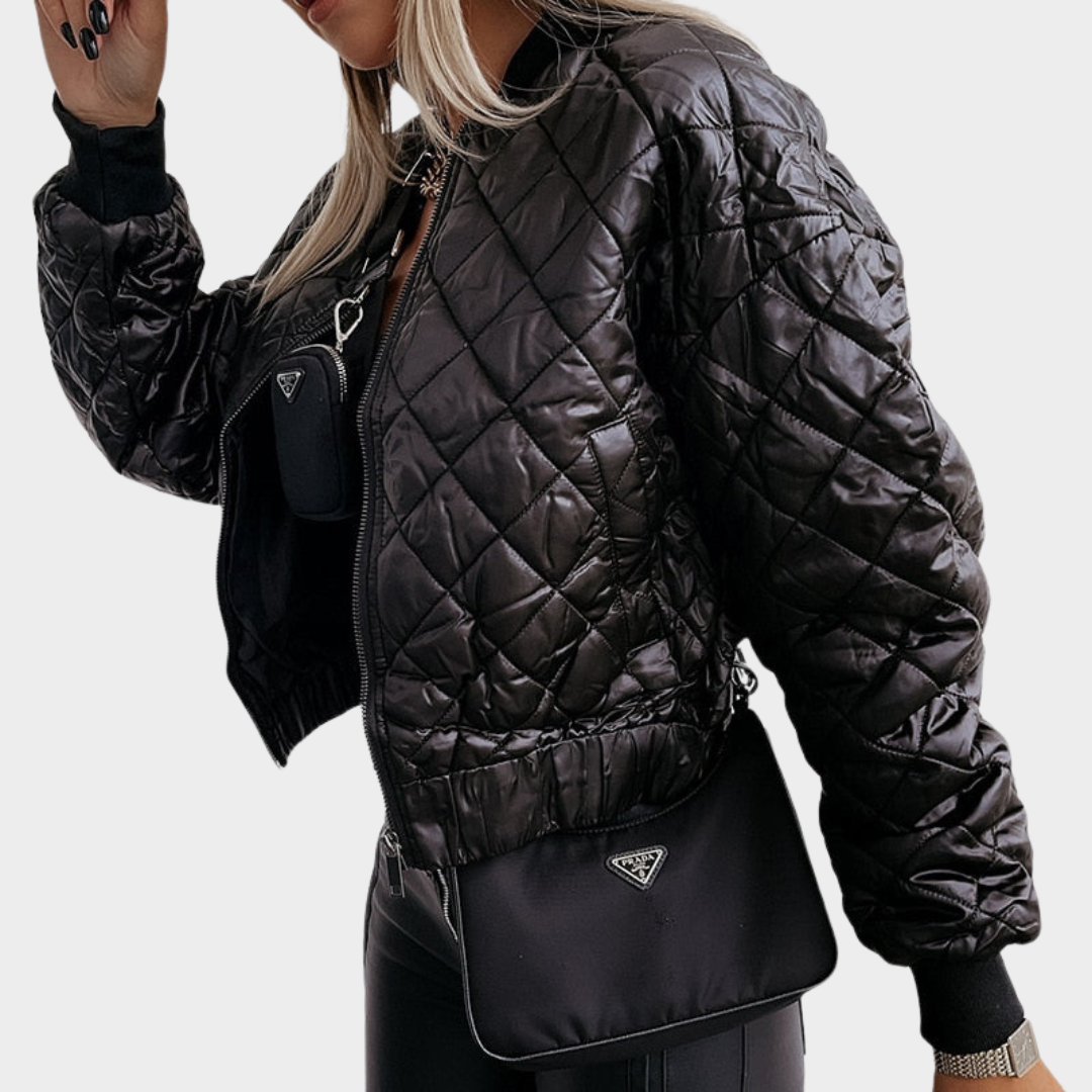 Women's Quilted Puffer Jacket – Short MA1 Style – Sequin Angel Wings – Warm & Stylish – Multiple Colours
