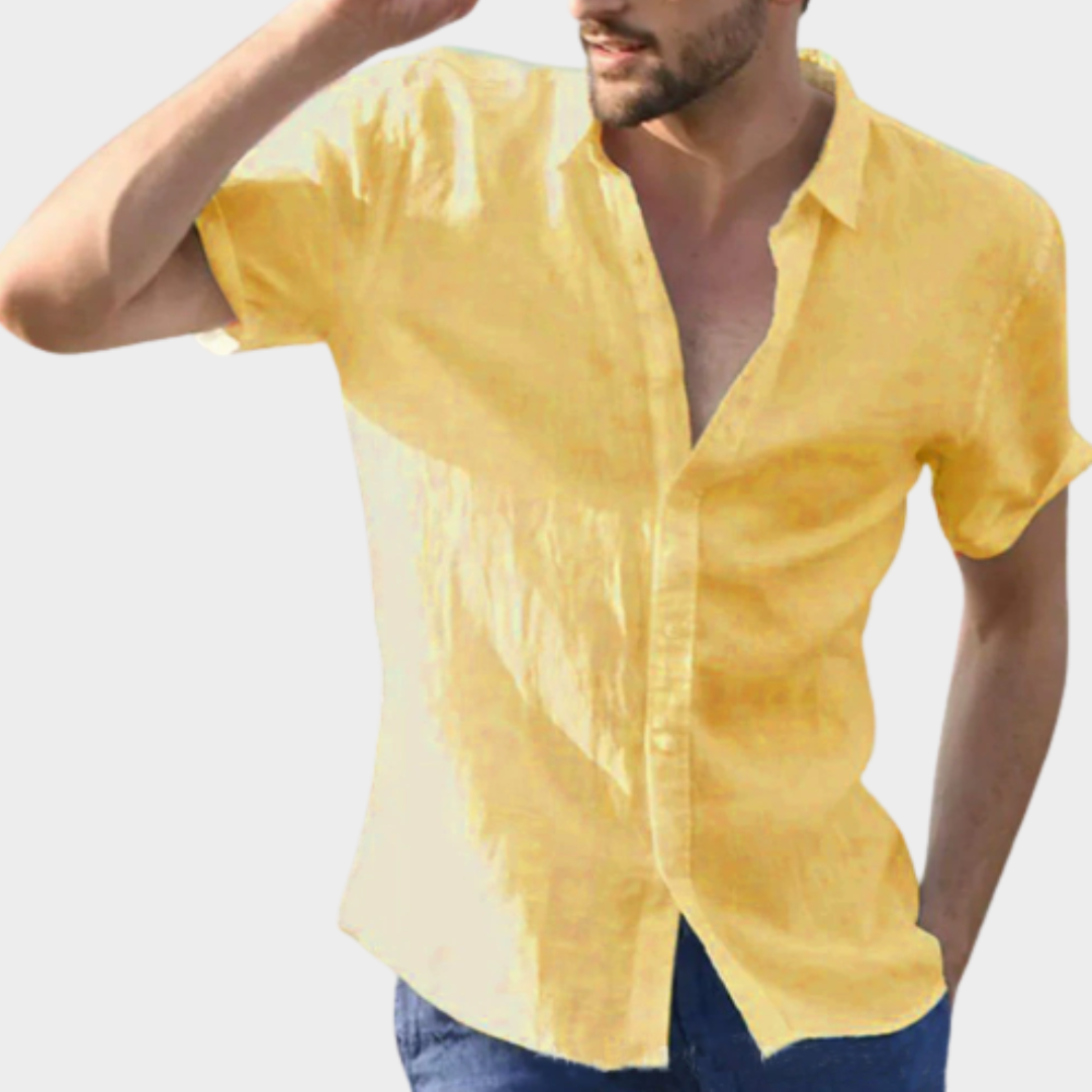 Men's Short-Sleeve Shirt - Turn-Down Collar - Cotton Linen Blend - Lightweight & Breathable - Multiple Colours
