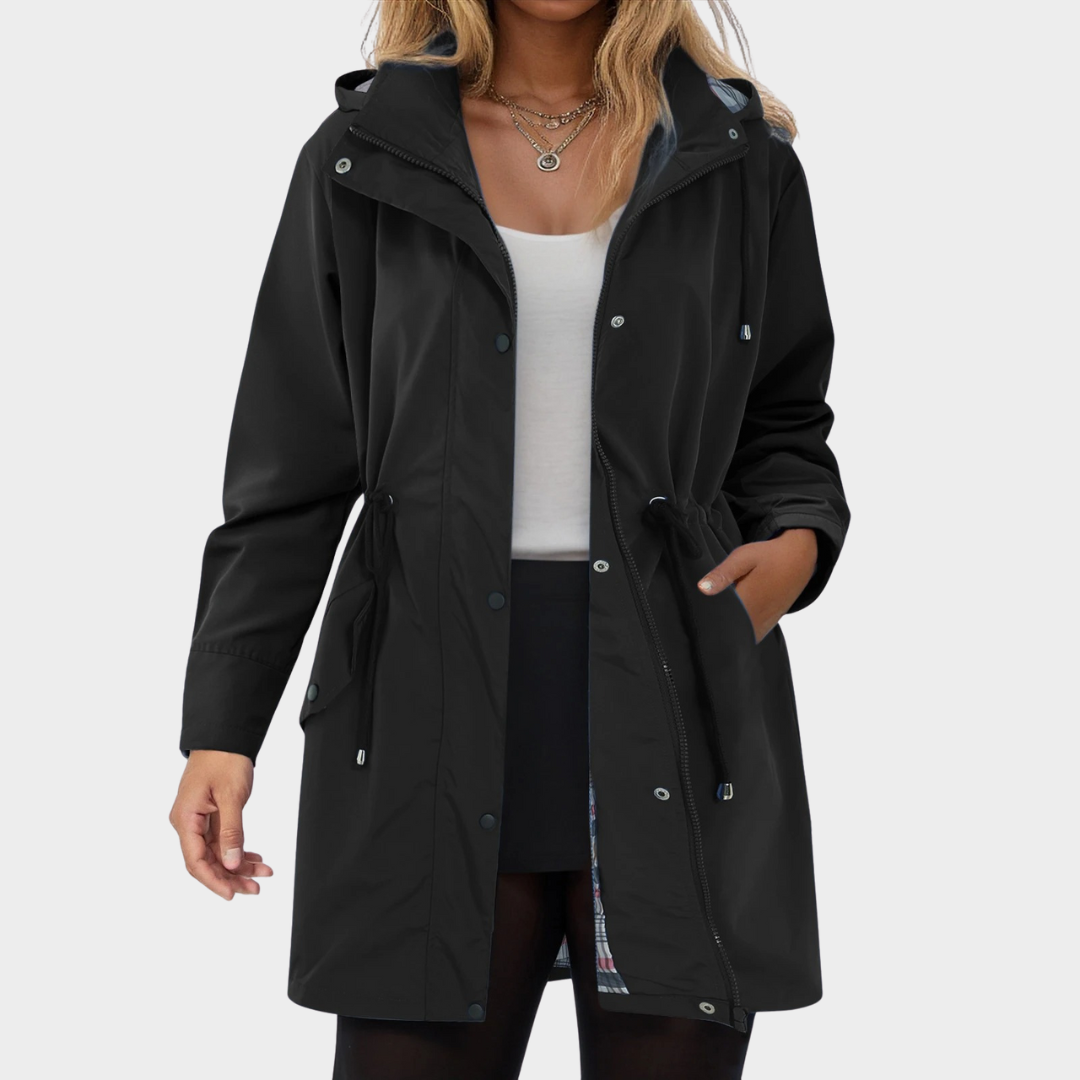 Women Hooded Trench Coat – Relaxed Fit Drawstring Rain Jacket with Zipper – Lightweight Windbreaker – Multiple Colours