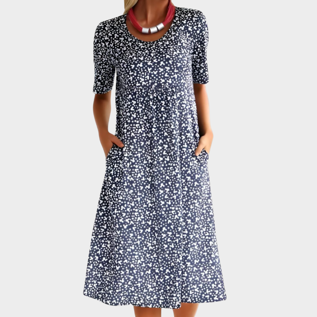 Women’s Loose Fit Midi Dress – Floral Print with Short Sleeves and Casual Boho Style – Lightweight and Breathable – Multiple Colours