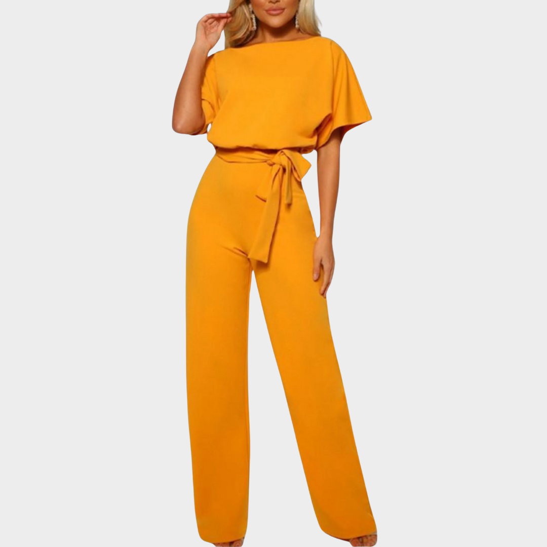 Women Jumpsuit – Elegant Solid Colour Romper – Short Sleeve with Waist Tie – Wide Leg Pants – Comfortable Fit – Multiple Colours