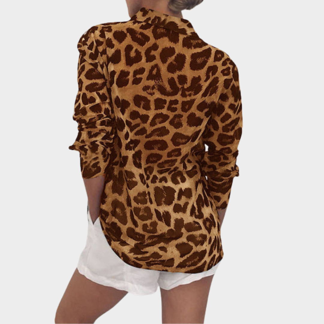 Women's Chiffon Blouse – Long Sleeve – Leopard Print – Turn Down Collar – Casual Loose Fit – Multiple Colours