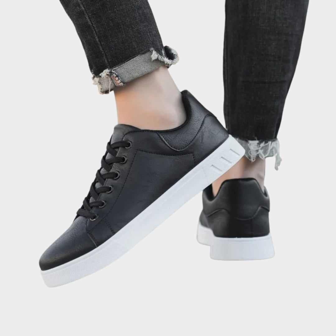 Men's Casual Leather Sneakers – Slip-On Flats – Classic Lace-Up – Brown & Black