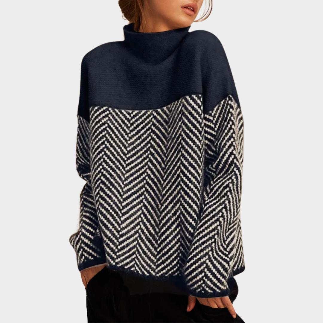 Women's Turtleneck Knitted Sweater – Geometric Pattern – Loose Fit – Multiple Colours