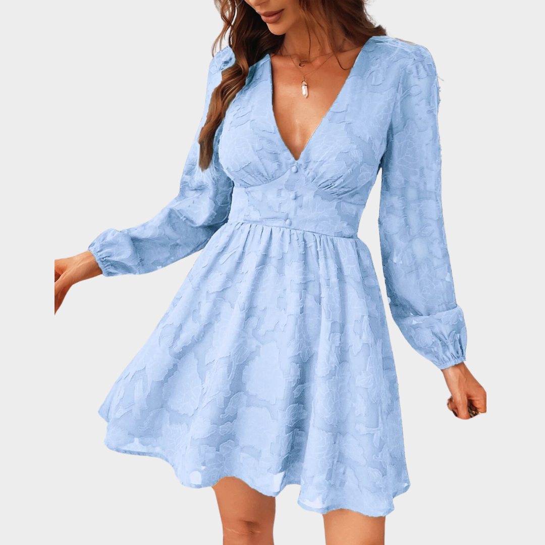 Women's V-Neck Long Sleeve Cocktail Dress – Elegant Fit – Floral Print – Soft & Comfortable – Multiple Colours