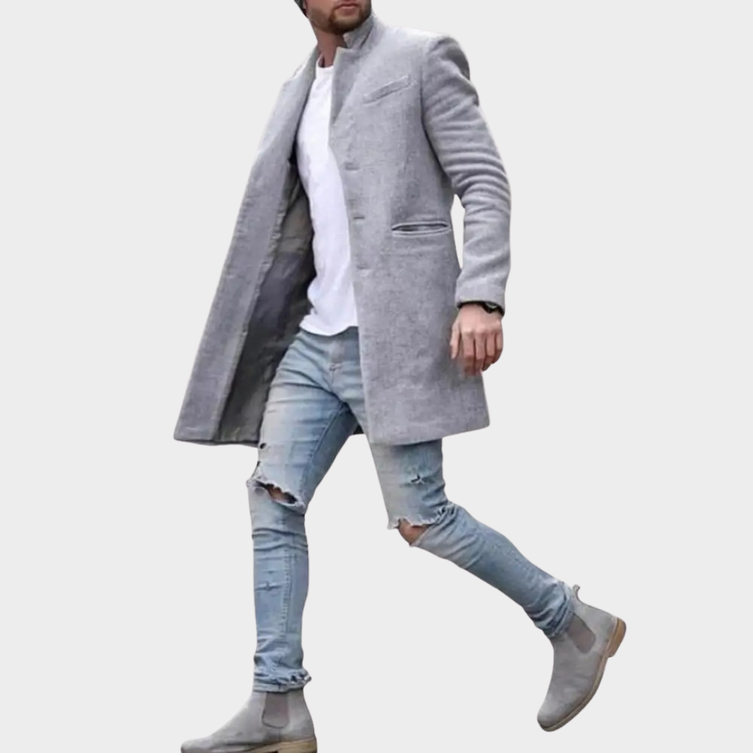 Men Wool Blend Overcoat – Mid Length Single Breasted Lapel Coat with Side Pockets – Multiple Colours