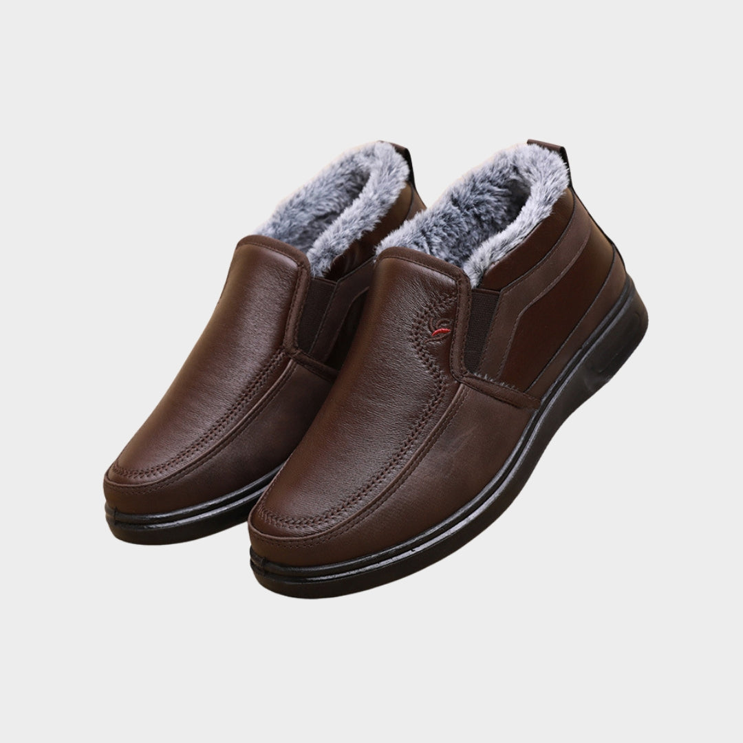 Men’s Winter Cotton Shoes - Waterproof Anti-Slip Plush Warm Casual Snow Boots, Flat Sole Comfort Shoes, Black, Brown