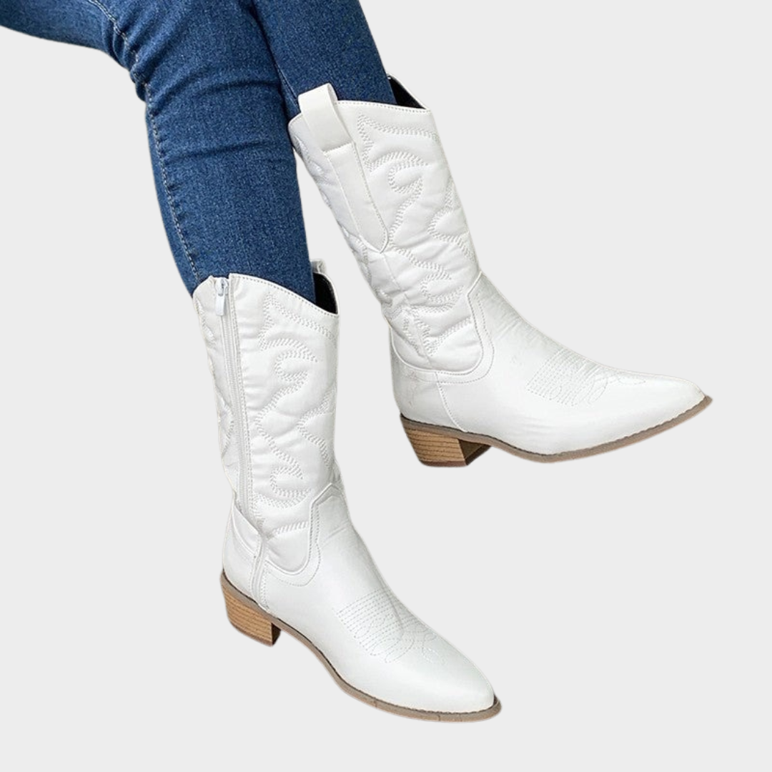 Women's Western Cowboy Style Ankle Boots – Pointed Toe Mid-Calf Boots with Side Zipper – Multiple Colours
