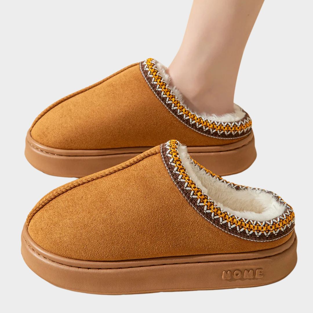 Platform Fluffy Slippers for Women – Plush Winter House Flats, Casual Home Footwear, Black, Grey, Khaki, Brown
