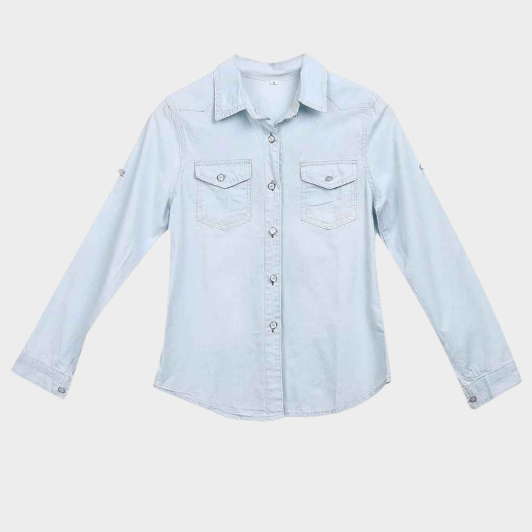 Women's Denim Shirt - Long Sleeve Casual Fit - Button-Up Soft Jeans Blouse - Multiple Colours