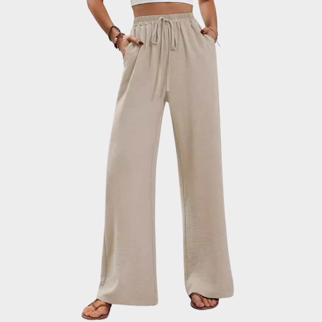 Women Wide Leg Casual Trousers – Floor Length Loose Fit Pants – Comfortable Solid Design – Multiple Colours