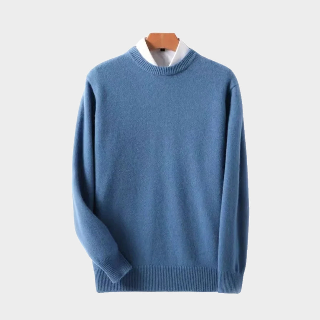 Men's Cashmere Wool Sweater – Business Knitted Round Neck, Blue/Black/Beige/Grey/Navy Blue