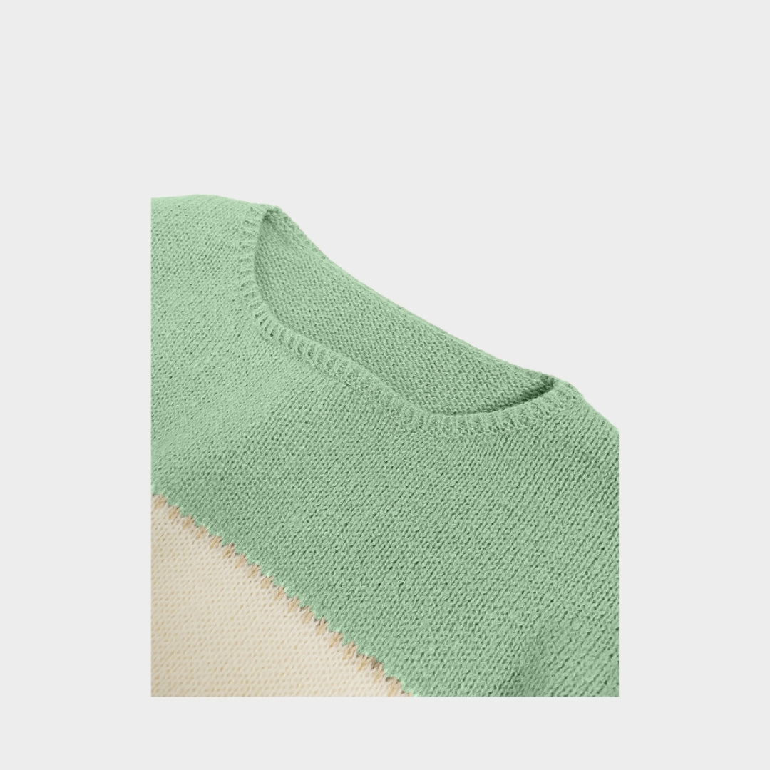 Loose Striped Women’s Sweater - Oversized, Color Block, Plus Size, Green
