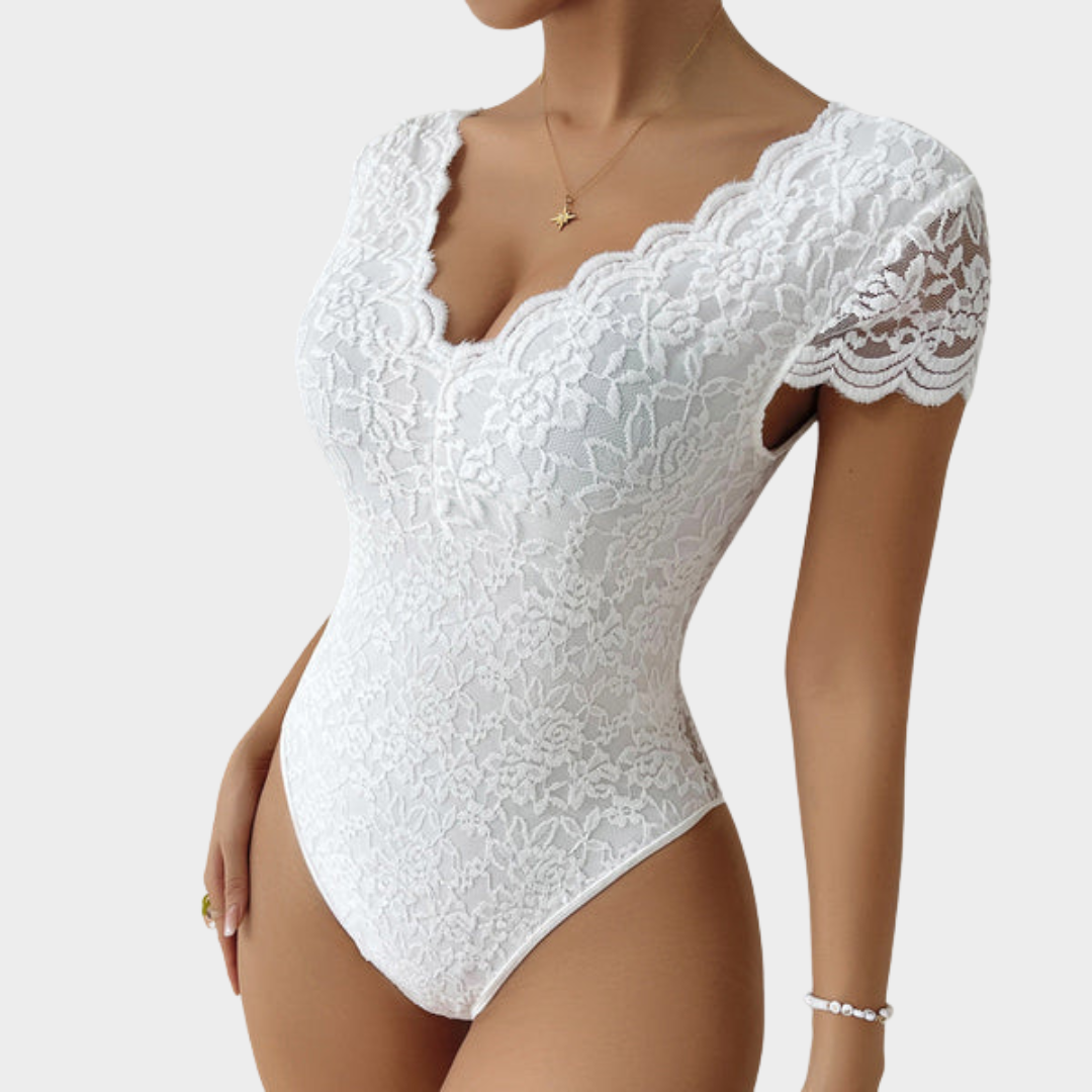 Women's Lace Romper – V Neck – Elastic Bodycon Fit – Hollow Mesh – Party Jumpsuit – Multiple Colours