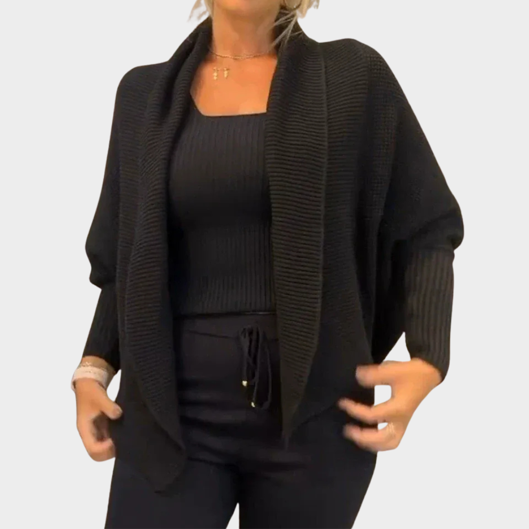 Women Knitted Cardigan Set – Two-Piece Oversized Fit Lapel Neckline Wool Blend with Batwing Sleeve – Multiple Colours