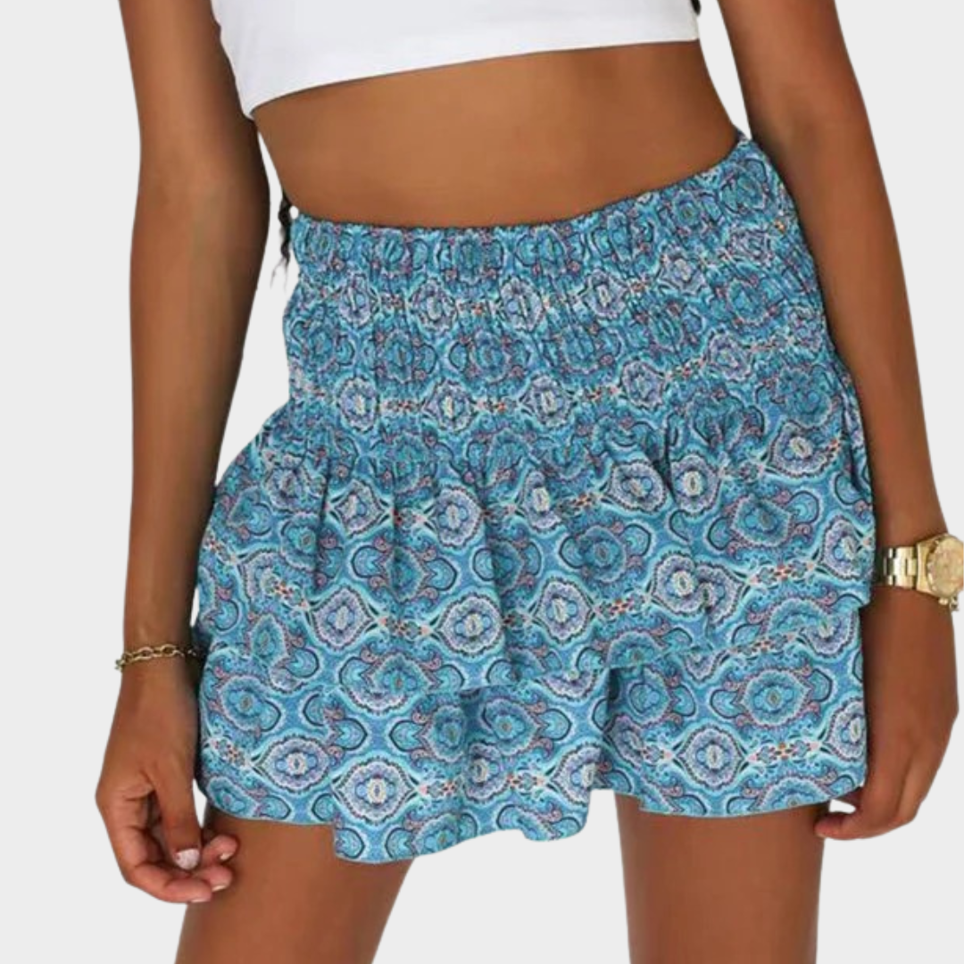 Women High Waist Mini Skirt – Ruffle Pleated Design with Casual Print – Multiple Colours