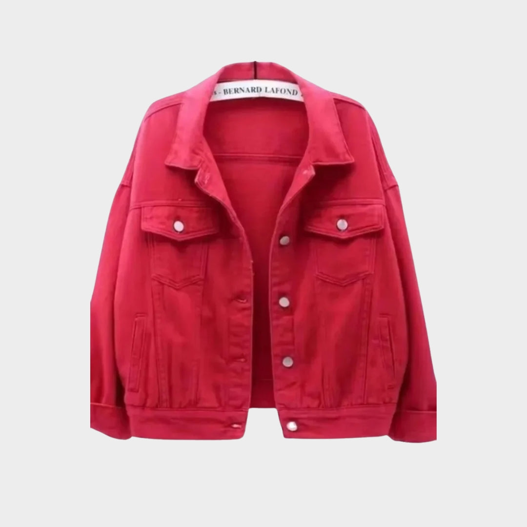 Women’s Denim Jacket – Short Casual Outerwear, Spring/Autumn, Loose Fit, Available in White, Black, Purple, Red
