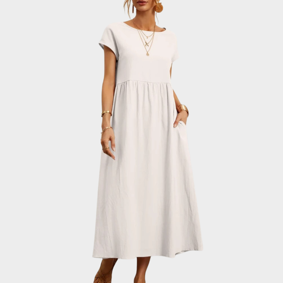 Women’s Midi Dress – Short Sleeve Oversized Fit – Cotton Linen Blend – Harajuku Style – Multiple Colours