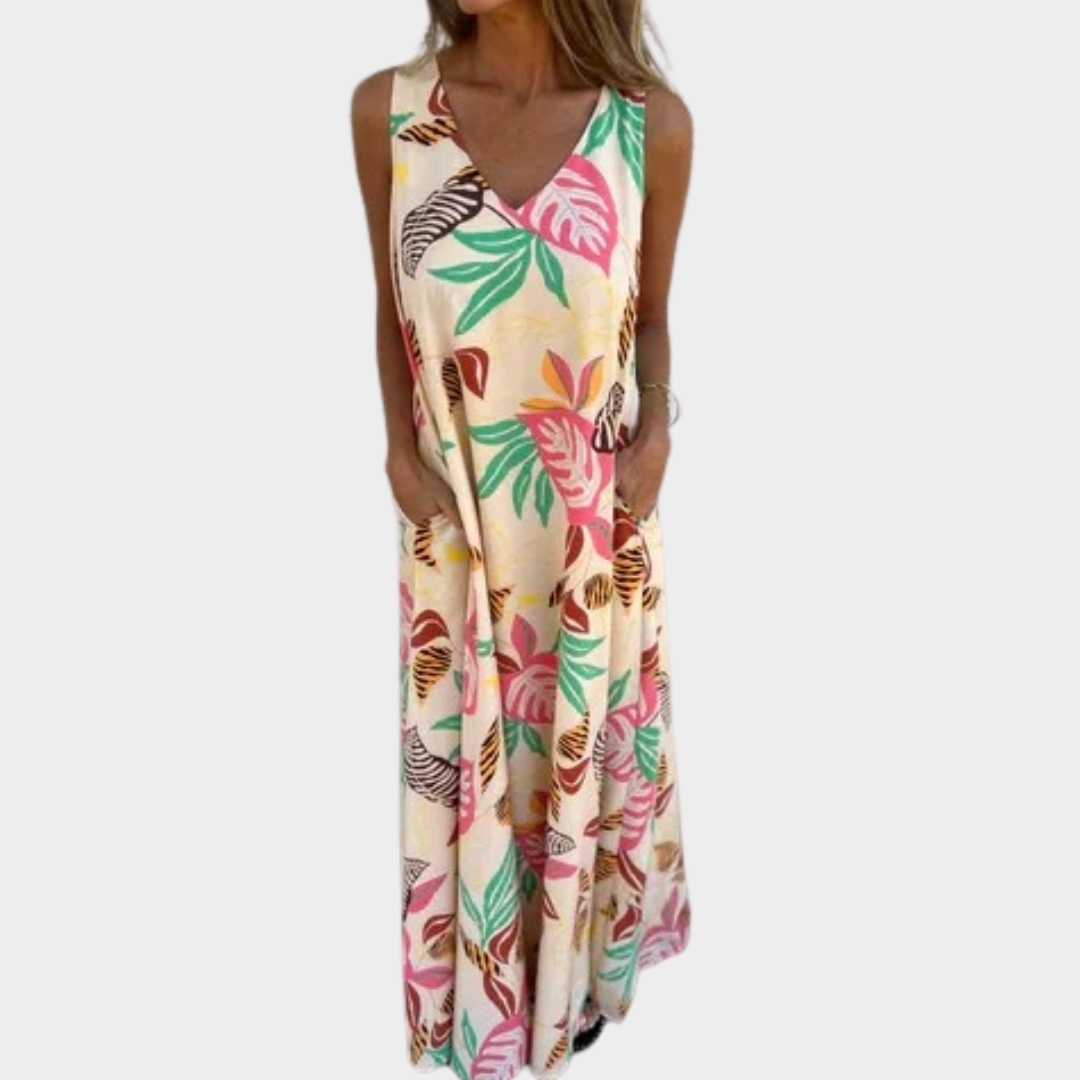 Boho Print Women Dress – Sleeveless – V Neck – Pullover Style – Loose Fit – Lightweight Fabric – Multiple Colours