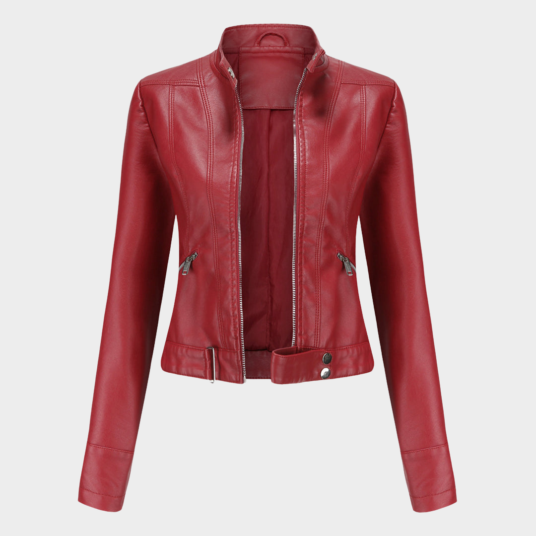 Women's Slim Fit Leather Jacket – Short Length – Stand Collar – Stylish Outerwear – Multiple Colours